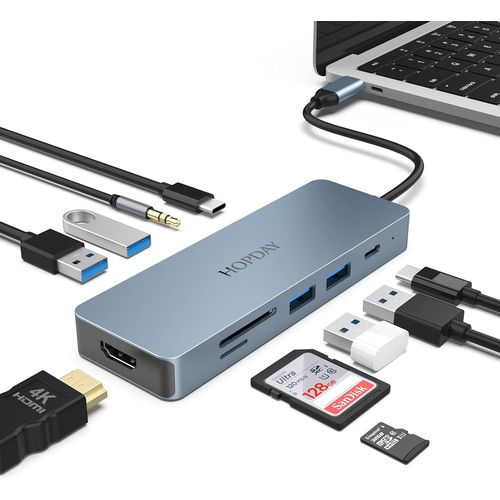 GOTHICANA BY EMPStation D'Accueil Usb C, 10 En 1 Adaptateur Usb C Hdmi 4K, Usb C 3.0, Pd 100W, Usb 2.0, Lecteur De Carte Sd/Tf Compatible Avec Ordinateur Portable, Macbook Pro, Surface Et Appareils D