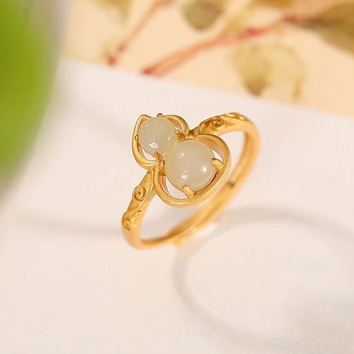 Gourde Hetian En Jade Blanc Naturel, Bague Ajustable, Style Chinois, Motif Complexe, Design Artisanal, Charme, Bijoux En Argent Pour Femmes