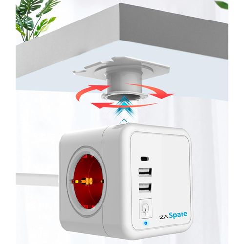 Gouts Et Couleursmultiprise Cube Avec Support De Table Et Mural, 2 Usb Type A Et 1 Usb Type C, Charge Rapide, Interrupteur D'allumage Voleur De Prise 4 Prises 220 V 3680 W 16 A Rallonge Prise Cble 1
