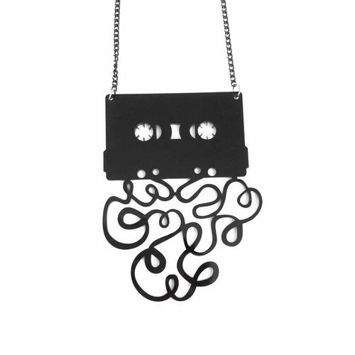 Grand Pendentif En Acrylique En Forme De Cassette Compacte Noire, Collier Cratif, Bijoux De Fte  La Mode