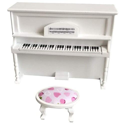 Grand Piano En Bois Avec Tabouret, Modle Miniature De Maison De Poupe, Blanc Exquis Pour Maison De Poupe, Jouets Mini Ornement Cadeau Pour Enfants