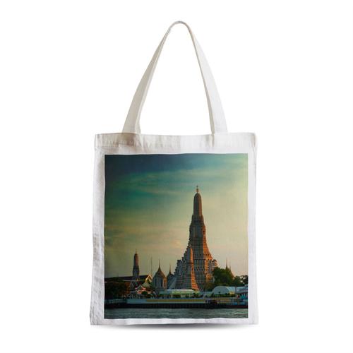 Grand Sac Shopping Plage Etudiant Bankok Thalande Fleuve Temple Bouddhiste De Wat Arun