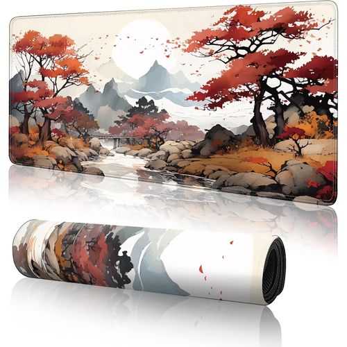 Grand tapis de souris de jeu avec base en caoutchouc antidrapant et bords cousus pour la maison et le bureau Motif fleurs de cerisier XL 80 x 30 cm.[F923]