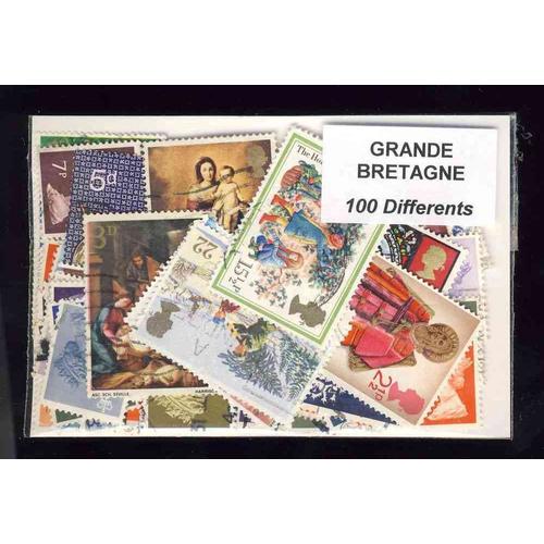 Grande Bretagne 100 Timbres Differents Obliteres