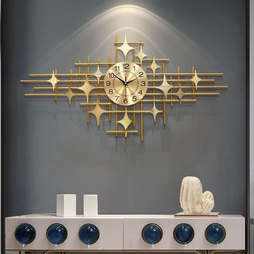 Grande Horloge Murale Dore, Horloge  Quartz Dcorative Moderne En Forme D'toile Dore Avec Mouvement Silencieux Pour Salon, Chambre  Coucher, Bureau, 39 Pouces/100 Cm