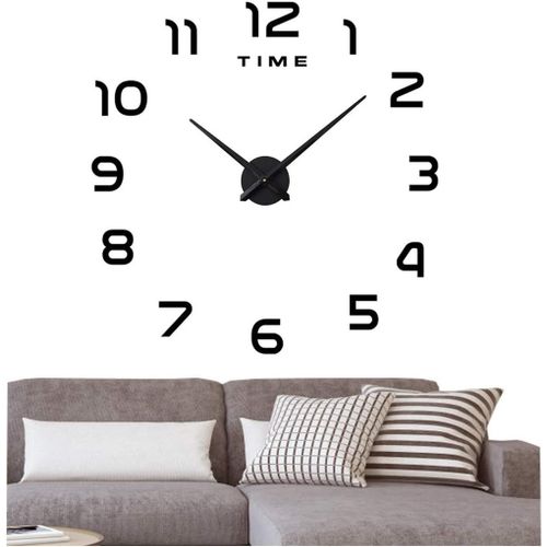 Grande Horloge Murale Moderne  Faire Soi-Mme Avec Autocollants 3d Effet Miroir Acrylique Dcoration Amovible Pour Le Salon - Noir (Pile Non Incluse)