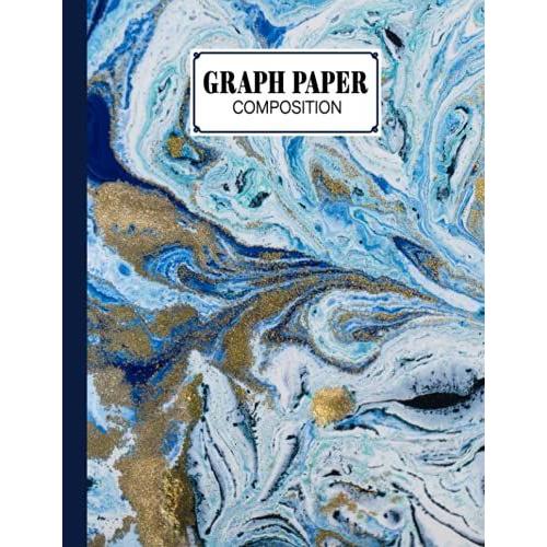 Graph Paper Composition Notebook: Marble Blue Cover | Grid Paper Notebook, Quad Ruled, 100 Sheets, Size 8.5