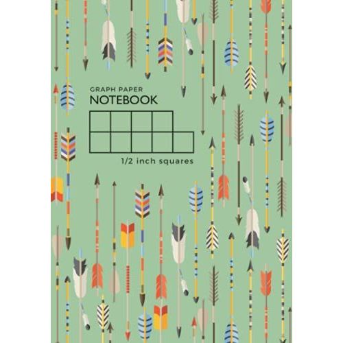 Graph Paper Notebook 1/2 Inch Squares: A5 Medium Composition Book Quad Ruled For Math / Kids Handwriting Workbook | Native Indian Arrow Design Green   de Kate, Katie  Format Broch 