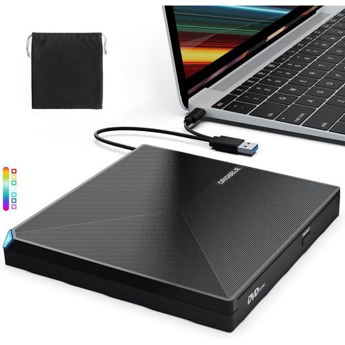 Graveur DVD Externe USB 3.0 Type-C,Plug and Play CD/DVD +/-RW Drive,Mince Lecteur CD DVD Externe pour PC Portable de Bureau iMac MacBook Pro/Air Windows 11/10/8/7/XP Linux Mac OS