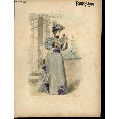 Gravure 19eme Couleurs - Paris Mode - Dame A La Rose