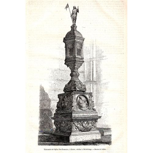 Gravure Ancienne 1874 - Sienne ( Italie) - Tabernacle De L'eglise San-Domenico Michel-Ange - Dessin De Sellier - Motif 13x23cm - A Encadrer