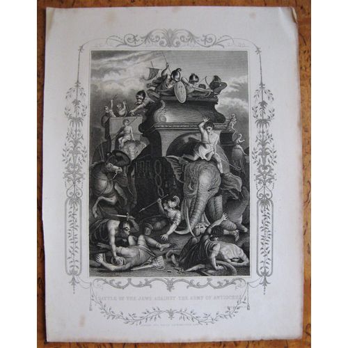 Gravure Ancienne 19 Family Bible 1851 John Brown - Combat Des Juifs Contre Antiochus