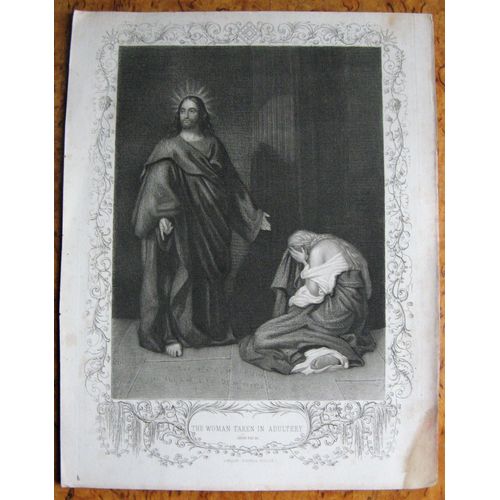 Gravure Ancienne 19 Family Bible 1851 John Brown - La Femme Adultre