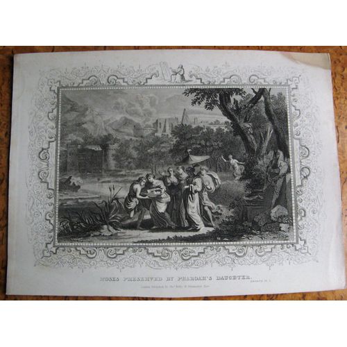 Gravure Ancienne 19 Family Bible 1851 John Brown - Mose Et La Fille Du Pharaon