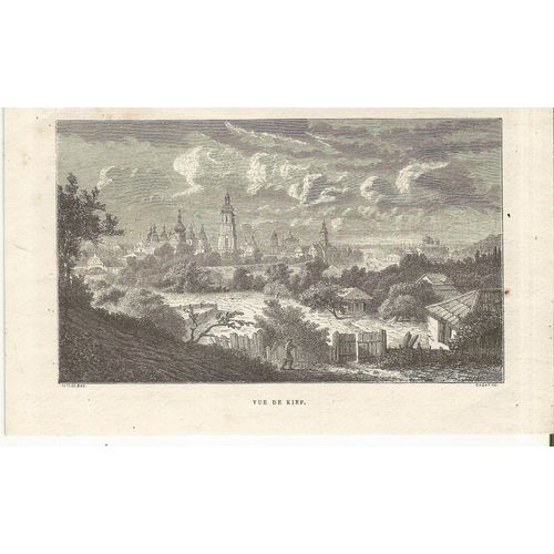 Gravure ( Russie - Ukraine ) , Vue De Kiev , Dessin A. De Bar , Gravure Gazat , Format 19.5 X 12 , Contre_Coll Sur Canson , 1885