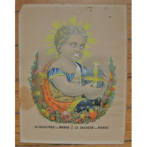 Gravure Sauveur Du Monde Salvatore Del Mondo Chromolithographie Religion