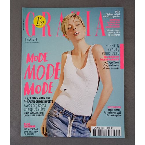 Grazia N 398 Du 2 Au 8 Juin 2017. 46 Looks Pour Une Saison Desinvolte. Alice Coltrane Une Jazzwoman Dans Un Ashram Californien. Ikebana. Julian Assange. L'equilibre Des Proteines Dans L'assiette