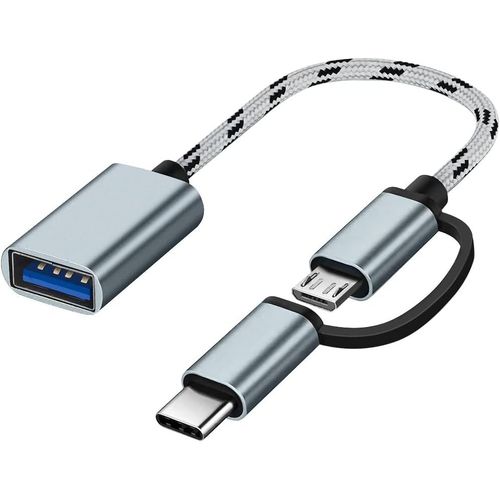Grey-USB C/Micro USB to USB Adapter, Micro USB/USB-C to USB 3.0 Converter, OTG Adapter Cable Compatible with MacBooks, Android Phones, etc.