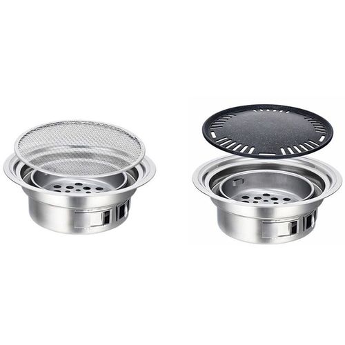 Grill De Barbecue Au Charbon De Bois Antiadhsif, En Acier Inoxydable, Portable, Rond, Pole En Carbone 9109-May14A27799