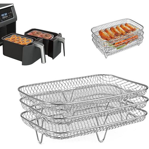 Grille de Friteuse  Air,Support de Dshydrateur Empilable en Acier Inoxydable Multicouche,Plateau de Friteuse Accessoires compatible avec Ninja,Grille de Cuisson Dshydrate avec 3 Couches