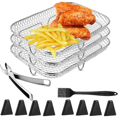 Grille Vapeur pour Friteuse  Air,Accessoires pour Friteuse  Air,3 Couche Supports de Friteuse  Air,Pinces anti-brlure,Compatible avec Ninja AF300EU Air Fryer Friteuses  Double Panier