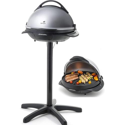 Gris Barbecue lectrique 2 en 1 sur Pied et sur Table, Plaque en Fonte daluminium, Couvercle Dtachable, 2200W, SYCK-G043