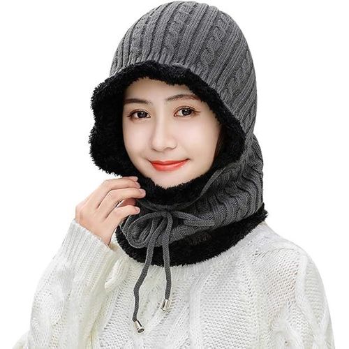 Gris - Cagoule Chaude En Laine TricotE 2 En 1 Pour Homme, Charpe  Capuche, Bonnet, Cache-Cou, Cache-Oreilles, Cyclisme, Camping, Ski, Snowboard (1 PiCe)