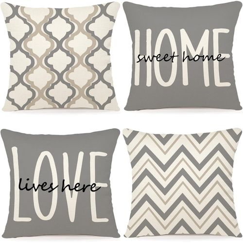 Gris Clair - Sans Taie D'oreiller Housse De Coussin 45x45 Set De 4 Housses De Coussin Coussins De Canap Motif Gomtrique Dcoratif Set De Coussins De Canap En Lin Coussins De Canap Salon Housses D