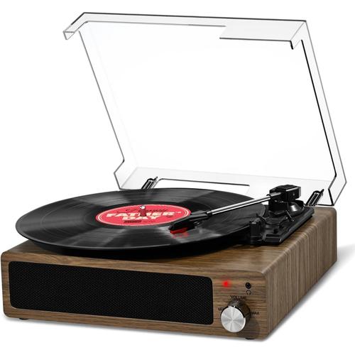 Gris Gris Platine Vinyle, Tourne-Disque Vinyle Bluetooth Portable Avec 3 Vitesses 33/45/78 Tr/Min, Haut-Parleurs Intgrs, Prise