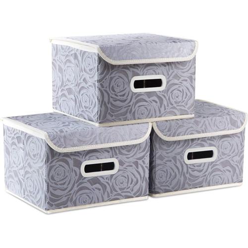 Gris petit botes de rangement pliables avec couvercles [paquet de 3] bacs de rangement dcoratifs en tissu organisateur de cubes, gris,25 x 20 x 17 cm