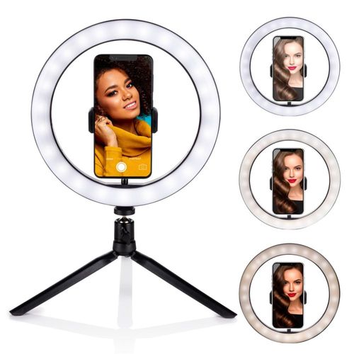 Grundig Ring Light Selfie Sur Trpied  25 Cm 3 Couleurs De Lumire 11 Niveaux De Luminosit Rechargeable Via Usb Support De Tlphone Trpied clairage Led