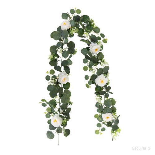 Guirlande D'eucalyptus  Feuilles Vertes Artificielles Avec Centre De Table De Fleurs, Vignes Florales Pour Dcoration Murale De Porte De 180 Cm