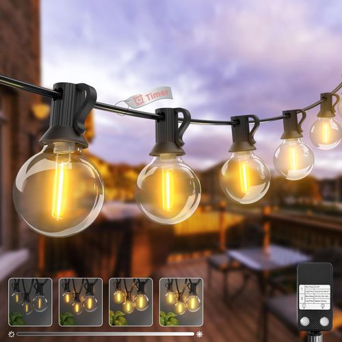 Guirlande Guinguette Exterieur [Dimmer&minuterie] 13m/42ft,15+1 G40 Led Guirlande Lumineuse Extrieur,Guirlande Ampoules Avec tanche Pour Jardin Terrasse Mariage Fte Balcon Nol,Blanc Chaud