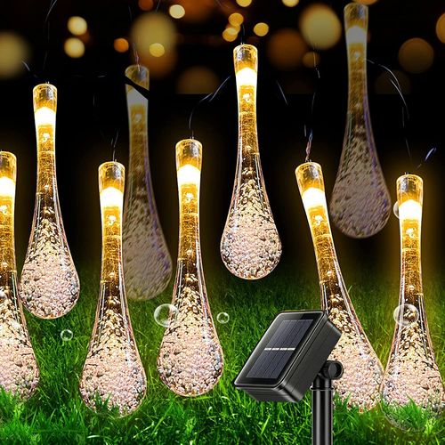 Guirlande Lumineuse Exterieur Solaire, 12m 100 Led Bande Lumineuse De Goutte D'eau Solaire Pour ExtéRieur IntéRieur Pour FêTe De Mariage De La Maison De Jardin NoëL (Blanc Chaud)