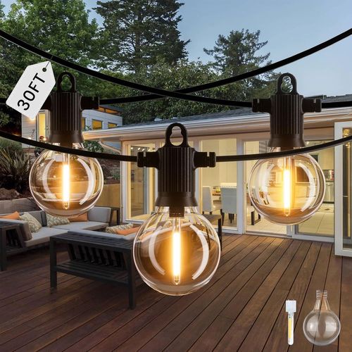 Guirlande Lumineuse Guinguette 30ft-Guirlande Guinguette Exterieur Ip65 Impermable Avec 10+1 G40 Led Ampoules Blanc Chaud Chane Lumiere Exterieur Pour Intrieur Jardin Balcon Maison Mariage