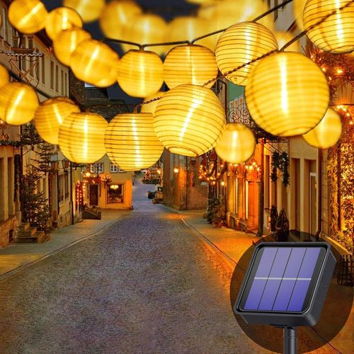 Guirlande Lumineuse Solaire D'extrieur - 7 M - 50 Lanternes Led - 8 Modes - tanche - clairage Solaire Pour Jardin, Balcon, Cour, Mariage, Nol, Fte (Blanc Chaud) [Classe nergtique A+++]