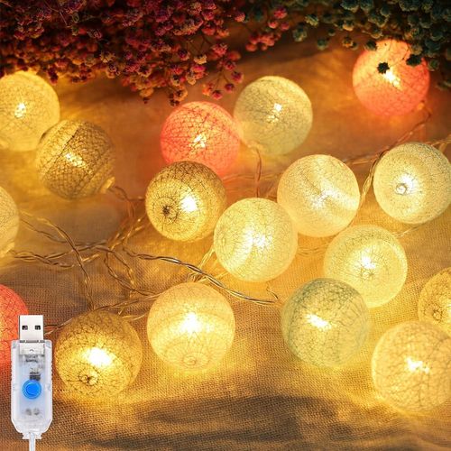 Guirlande Lumineuse,Usb Guirlande Boule Lumineuse Pour Dcoration Chambre Fille,Led Boule Coton Guirlande,3m 20 Led String Light,Colore