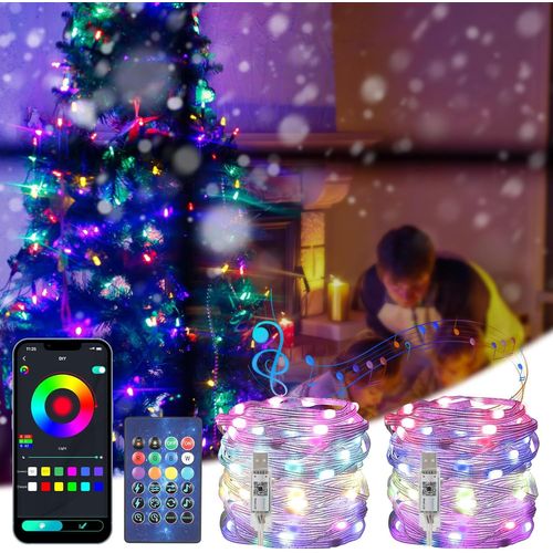 Guirlandes Lumineuses Noel Decoration Led Rgb,[Lot De 2] 10 M 100 Led Guirlande Lumineuse,Usb Bluetooth String Light,Ragir  La Musique,Contrles Par App,Pour Decoration Noel Exterieur
