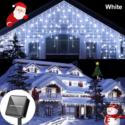 Guirlandes Lumineuses Solaires En Forme De Glaon Pour Dcoration D'extrieur,Rideau Lumineux Pour Avant-Toit- White-3.5m 96leds -A