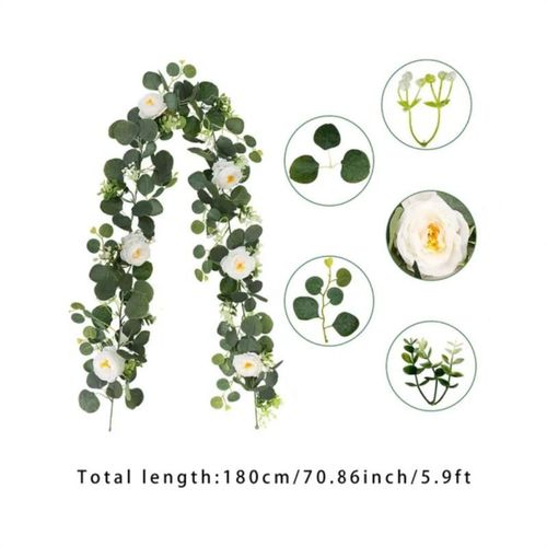 Guirxit Artificielle D'eucalyptus Avec Rose Blanche Verte,Couronne De Fleurs De Cuir Chevelu,Vigne Pour Mariage,Fte  La Maison,Dcoration De Chemin De Table,1pc - Type Style A 1.8m-1pcs