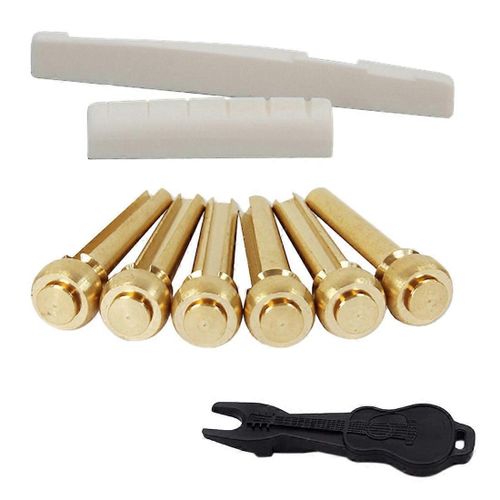 Guitare Acoustique String End Nut Bridge Saddle Abalone Pins Replacements Set (Brass Pins & Bone Saddl