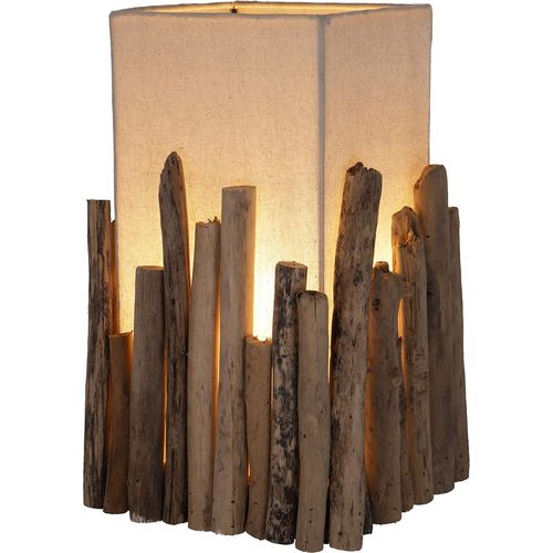 Guru-Shop Lampe De Table/Lampe De Table Lesotho, Fait  La Main  Bali En Matriel Naturel, Bois Flott, Coton - Modle Levante, Boisflott, 30x21x21 Cmlampes De Table En Matriaux Naturels.[G1654]
