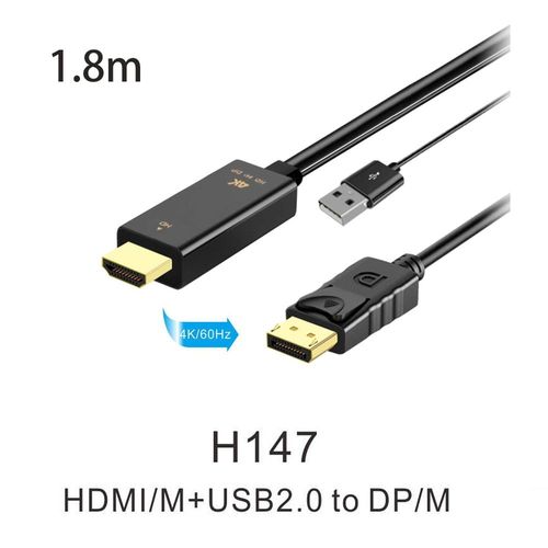 H147-HDMI DP 1.8m - Cble HDMI vers Displayport 4K 30Hz, convertisseur DP, pour PS4, PC, ordinateur portable, entre HDMI, sortie DP