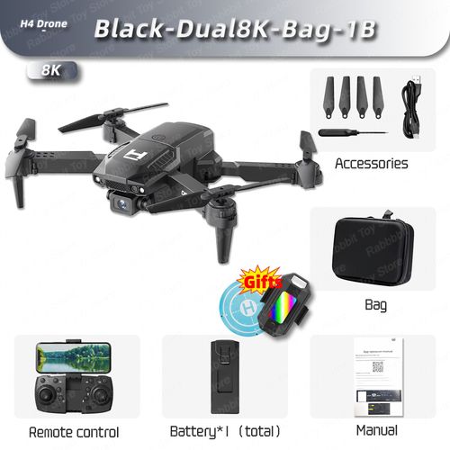 H4 Mini Drone 4k Wifi Fpv Grand Angle Hd Dual8k Camra Recommande De Tenir Rc Pliable Quadcopter Hlicoptre Jouet Cadeau Tablier,Vente - Type Black-Dual8k-Bag