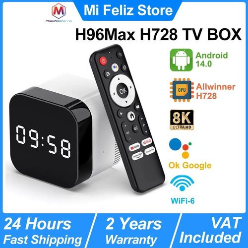H96 Max H728 Smart TV Box, Allwinner Octa Core 8K Ultra HD, Android 14, dcodeur de lecteur multimdia, Ethernet 1000M, WiFi 6-Ue Plug