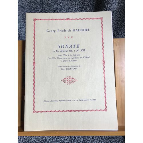 Haendel Sonate Fa Majeur Op 1 N12 Flute Basse Continue Partition Leduc Poulteau