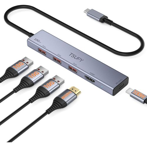 Hamiltion-5 En 1 Hub Usb 3.2 Gen 2 Hdmi 4K 60Hz 100W Pd Charge, 10Gbps Dock Usb C Hdmi, Cble 30Cm Adaptateur Usb-A Vers Usb 3.2 Pour Iphone 16 Pro Max 15 Macbook Ipad Pro Air 2024 Surface Pro Galaxy