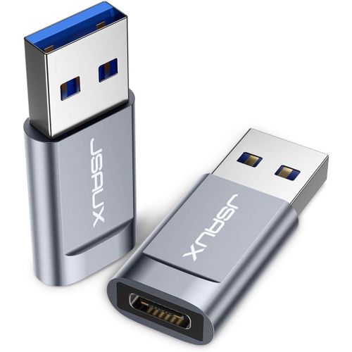 Hamiltion-Adaptateur Usb C Vers Usb A 3.1/3.0 [Lot De 2], Adaptateur Usb C Femelle Vers Usb A Mle Compatible Avec Iphone 16 15 14 Pro Max, Samsung S22/S21/S20/S20/S10/Note 20, Google Pixel 4 Xl, Gri