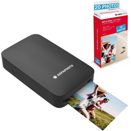 Hamiltion-Agfa Photo - Pack Imprimante Realipix Mini P + Cartouches Et Papiers Amc Pour 20 Photos - Imprimante Photo Format 5,3 X 8,6 Cm Via Bluetooth - Sublimation Thermique 4pass - Noir