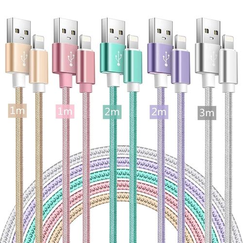 Hamiltion-Cable Iphone Chargeur, [1m+2m+3m] 5pack Certifi Mfi Cble Lightning Coloured Nylon Braid Chargeur Rapide Iphone Compatible Avec Iphone 14 13 12 11 Pro Max Xr Xs X 8 7 6 Plus Se